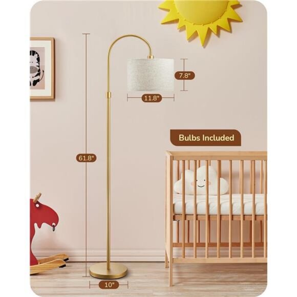 EDISHINE Modern Arc Floor Lamp with Remote, Dimmable Gold Floor Lamp, - Picture 6 of 8